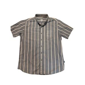 Kuhl Mens Blue Striped Short Sleeve Button Down Shirt Born In Mountains Medium